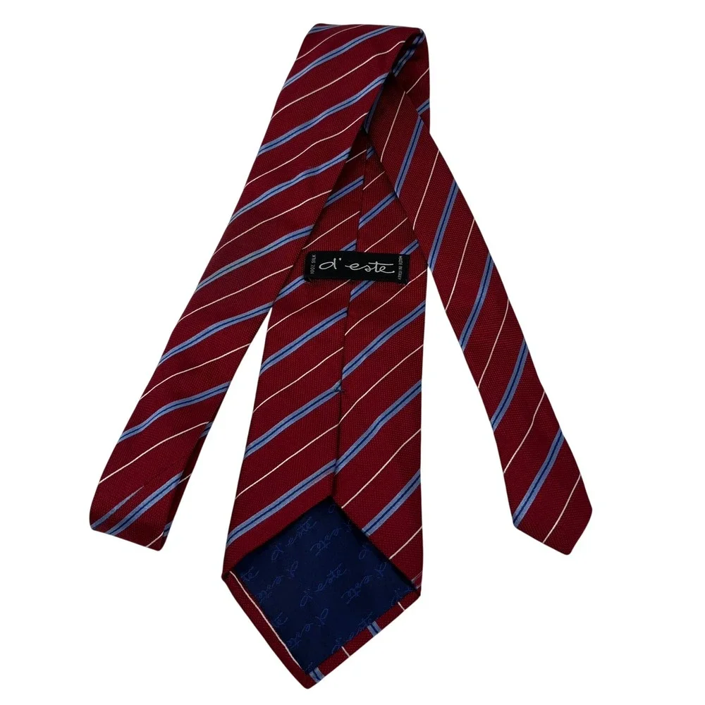 D'Este Necktie Mens Red Blue Striped Silk Made in Italy Business Formal